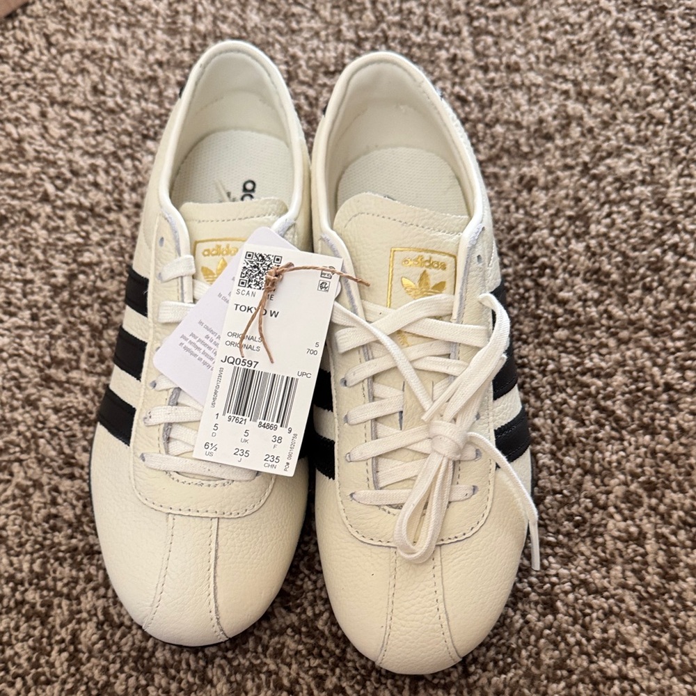 adidas Cream Sneakers with Black Stripes